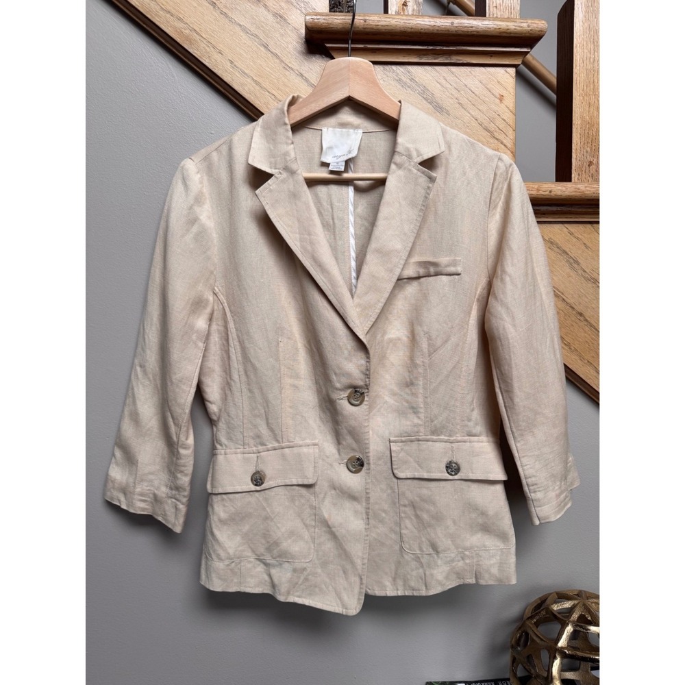 aryn k. Women Linen Blend Blazer M Beige Neutral Travel Resort Minimalist Career